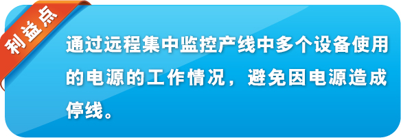 利益点 通过远程集中监控产线中多个设备使用的电源的工作情况，避免因电源造成停线。